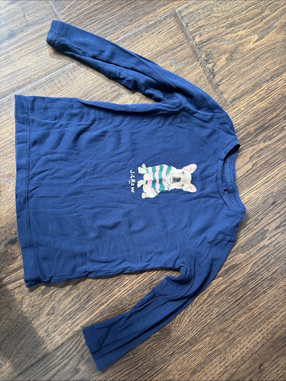 Navy Kids Long-Sleeve Tee with Striped Puppy Graphic